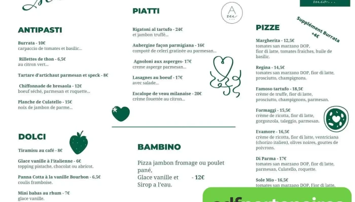 Amore Mio -    Ares Bistrot Italien Menu - Arès