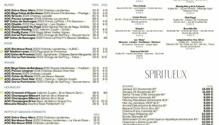 La Cabane Du Bout -  Menu - Arès