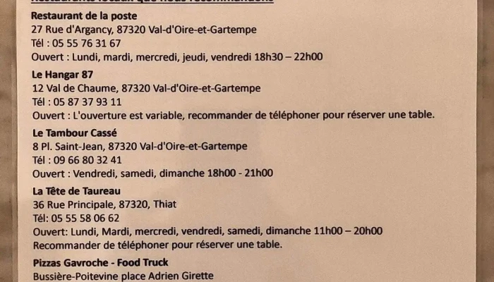 Numero 96 Menu - Val-d'oire-et-gartempe